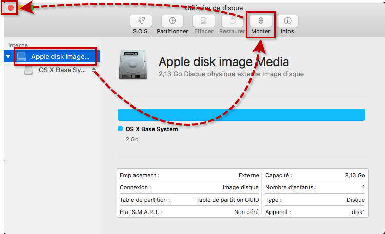 Connecter le volume du disque à l'aide de l'utilitaire de disque sur macOS