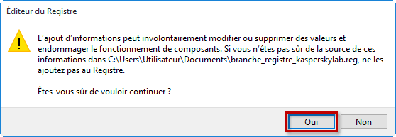 Confirmer l'importation du registre dans Windows