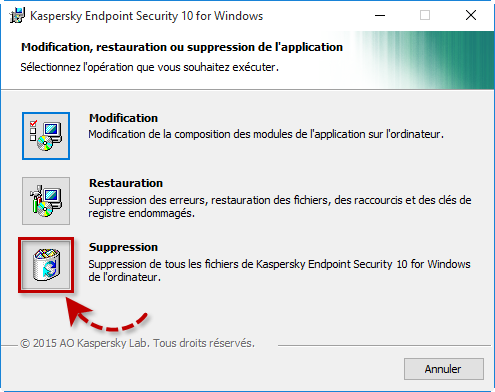 Suppression locale de Kaspersky Endpoint Security 10 for Windows.