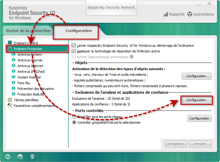 Ouvrez les paramètres de la zone de confiance dans Kaspersky Endpoint Security 10 for Windows