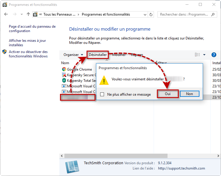 Supprimer l'application indésirable via le Panneau de configuration Windows