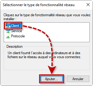 Sélectionner le client à ajouter dans Windows 10
