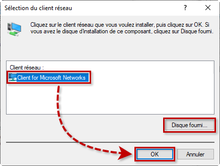 Sélectionner le client réseau dans Windows 10