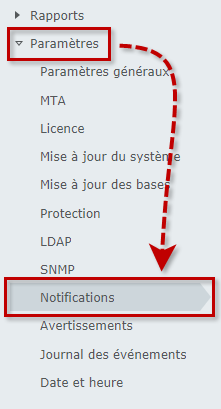 Accéder à la configuration des notifications de Kaspersky Secure Mail Gateway