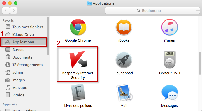 Image : ouvrir Kaspersky Internet Security 16 for Mac depuis Finder