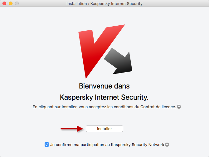 Prenez connaissance du Contrat de licence et de la Déclaration de Kaspersky Secrity Network et lancez l'installation de l'application