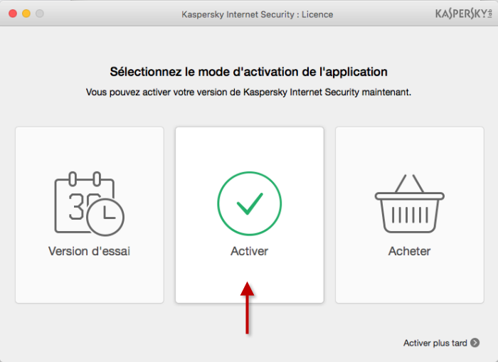 Pour activer la version complète de Kaspersky Internet Security 16 for Mac, cliquez sur Activer.