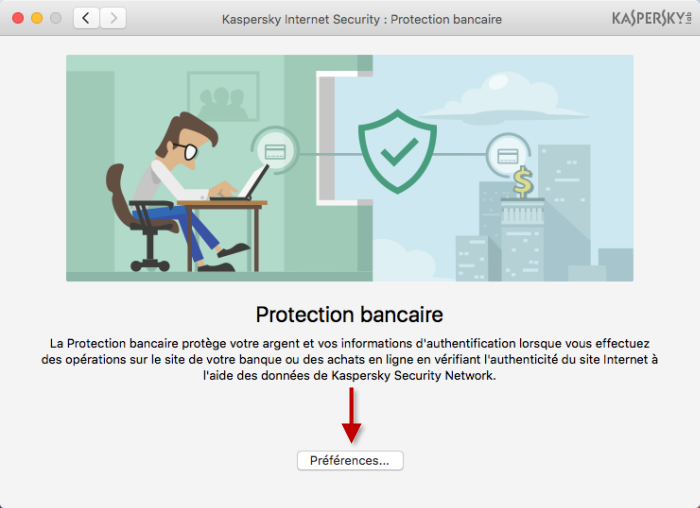 Accédez aux préférences de la Protection bancaire dans Kaspersky Internet Security 16 for Mac.