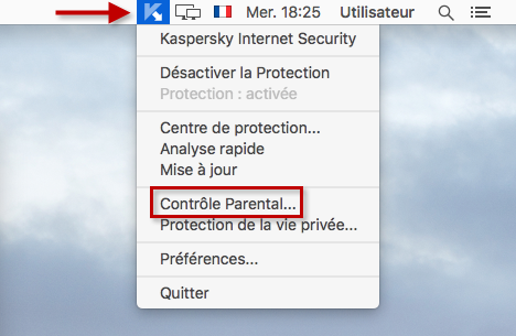 Ouvrez le Contrôle Parental de Kaspersky Internet Security 16 for Mac depuis le menu OS X.