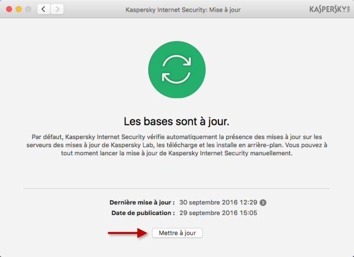 Image : lancer la mise à jour de Kaspersky Internet Security 16 for Mac