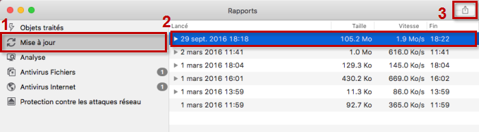 Image : exporter un rapport de Kaspersky Internet Security 16 for Mac