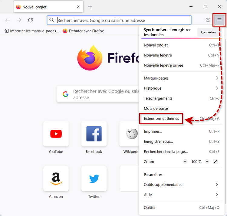 Ouvrir les modules complémentaires dans Mozilla Firefox