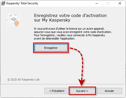 Enregistrer votre code d'activation avant la suppression de l'application de Kaspersky