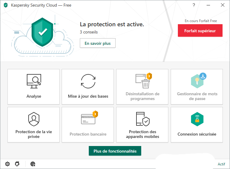 Fenêtre de Kaspersky Security Cloud Free