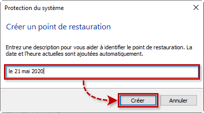 Créer un point de restauration dans Windows 10.