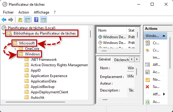 Accéder au dossier Windows dans la Bibliothèque du Planificateur de tâches sur Windows 11