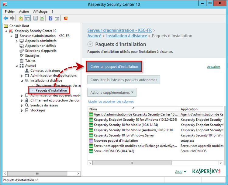 Créer un paquet d'installation dans Kaspersky Security Center 10