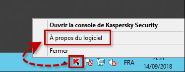 Ouvrir le menu A propos du logiciel dans Kaspersky Security 10 for Windows Server
