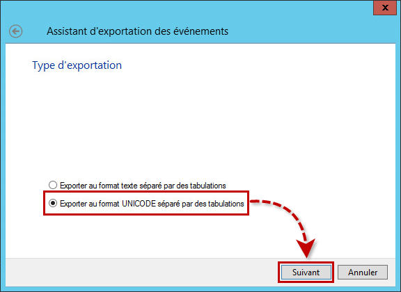 Sélectionnez le format d’exportation dans l’assistant d’exportation des événements dans Kaspersky Security Center
