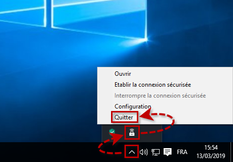 Quitter Kaspersky Secure Connection for Windows.