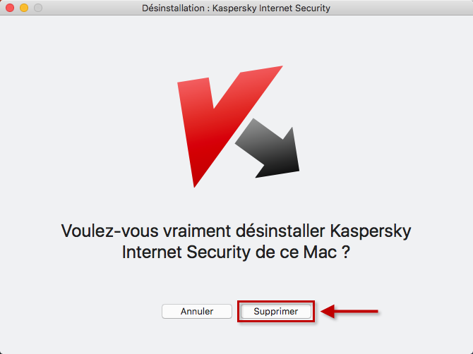  Lancez la désinstallation de Kaspersky Internet Security 18 for Mac
