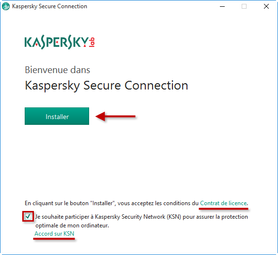 Image : lancez l'installation de Kaspersky Secure Connection 