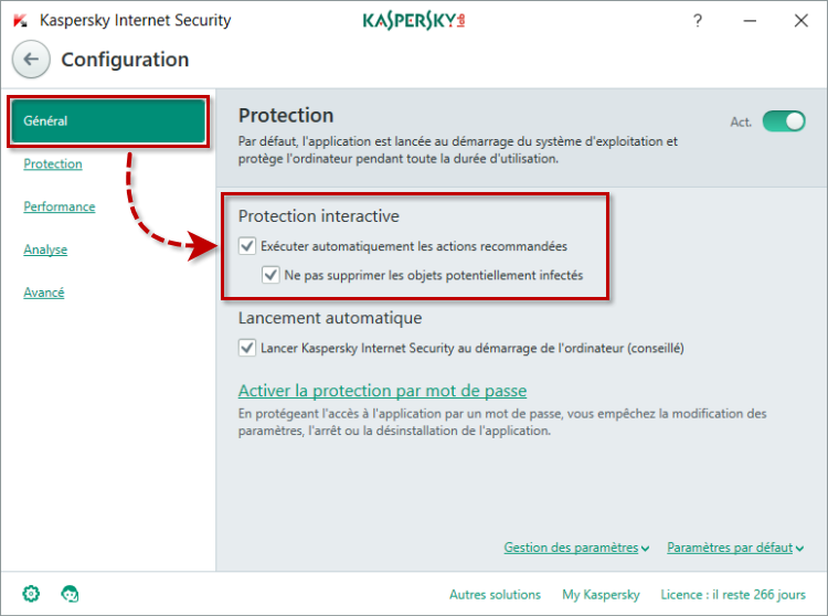 Sélectionnez le mode de protection dans Kaspersky Internet Security 2018