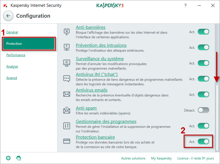 Image : activez ou désactivez la Protection bancaire dans Kaspersky Internet Security 2018