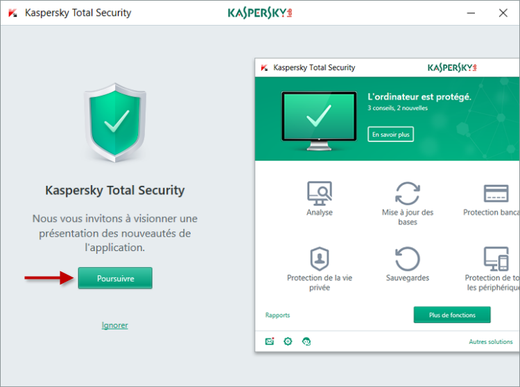 Image : aperçu des fonctionnalités de Kaspersky Total Security 2018