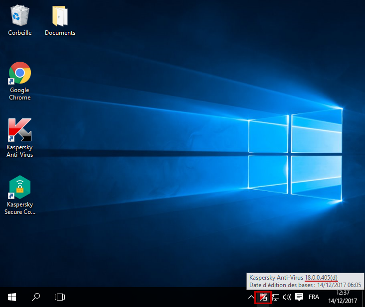 Image : l'icône de Kaspersky Anti-Virus 2018 dans la barre de tâches Windows.