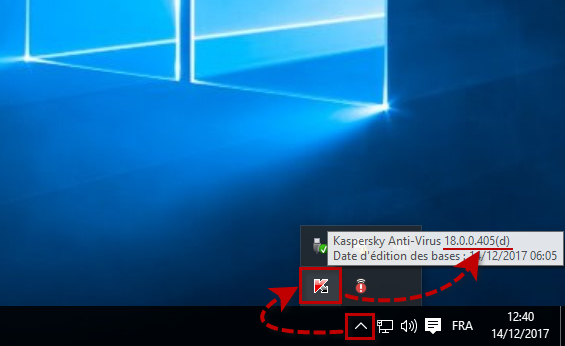 Image : l'icône de Kaspersky Anti-Virus 2018 dans la barre de tâches Windows.