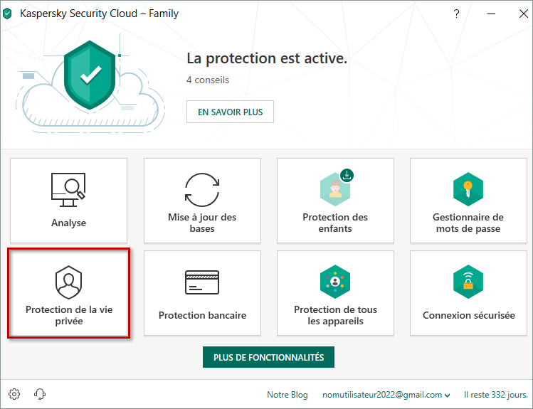 Accéder à la Protection de la vie privée dans Kaspersky Security Cloud 19