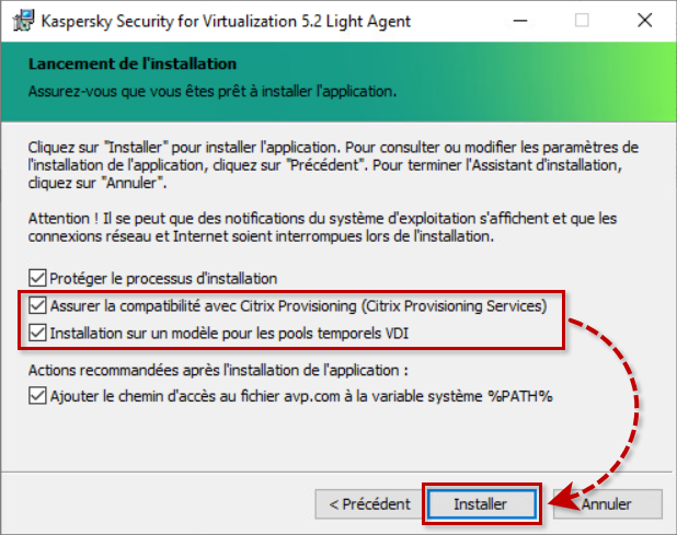 Configurer les paramètres d'installation de Kaspersky Security for Virtualization 5.x Light Agent