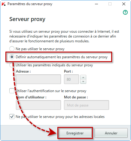 Activez la détection automatique des paramètres du serveur proxy