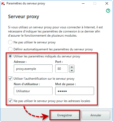 Spécifiez les paramètres du serveur proxy manuellement dans Kaspersky Internet Security 2018