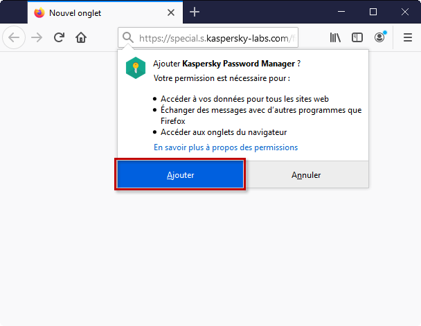 Ajouter l'extension Kaspersky Password Manager dans Mozilla Firefox