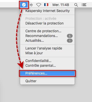 Accéder aux préférences de Kaspersky Internet Security 19 for Mac