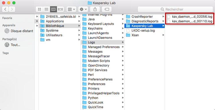 Emplacement des fichiers de traces de Kaspersky Internet Security for Mac