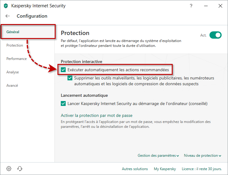 Activer le mode de protection automatique ou interactive dans Kaspersky Internet Security 19