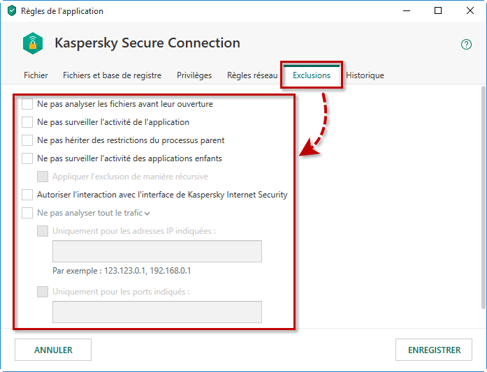 Configurez les exclusions pour les applications dans Kaspersky Internet Security 19