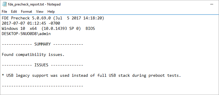 FDE Test Utility : USB legacy support