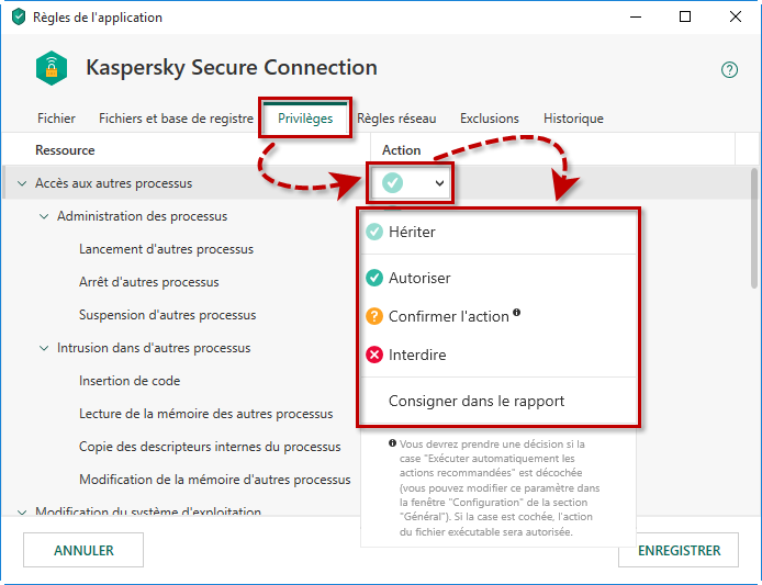 Configurez les règles réseau pour les applications dans Kaspersky Total Security 19