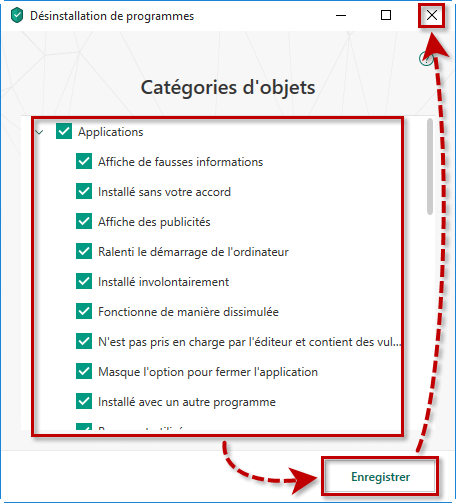 Configurer les règles catégories d'objets pour la désinstallation de programmes dans Kaspersky Total Security 19