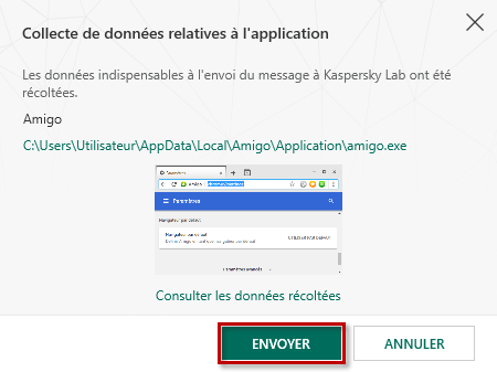 Envoi des données relatives à l'application à Kaspersky Lab à l'aide de Kaspersky Internet Security 19