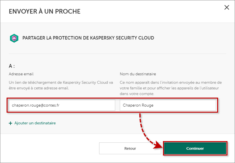 Partager la protection Kaspersky Security Cloud 19 avec un autre utilisateur