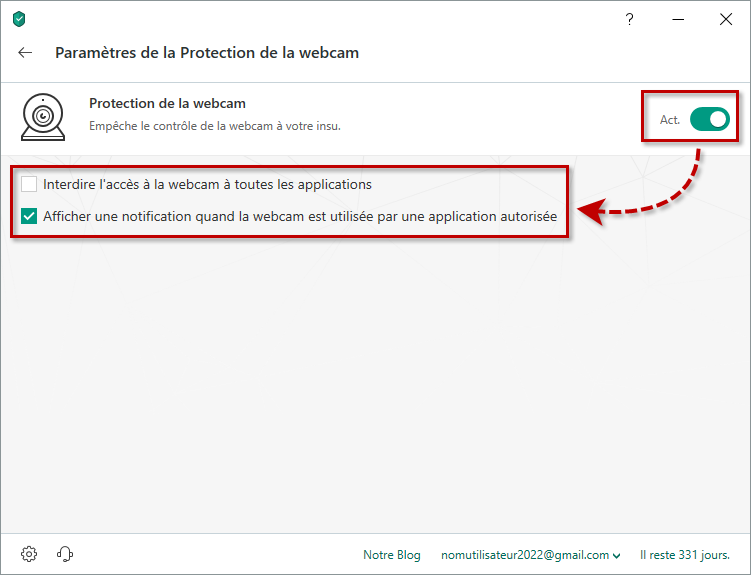 Activer et configurer la protection de la webcam dans Kaspersky Security Cloud 19