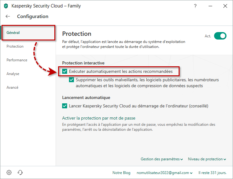 Activer le mode de protection automatique ou interactive dans Kaspersky Security Cloud 19