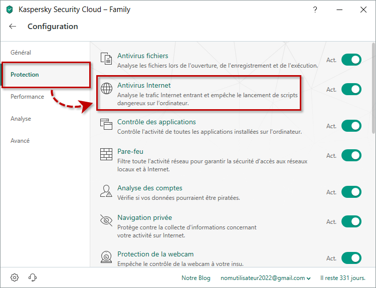 Passer aux paramètres de l'Antivirus Internet dans Kaspersky Security Cloud 19