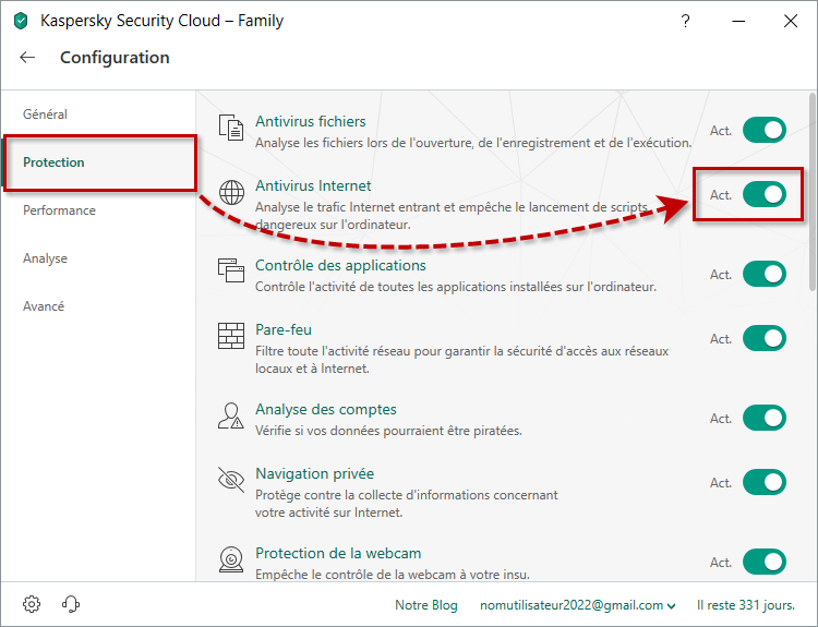 Activer l'Antivirus Internet dans Kaspersky Security Cloud 19