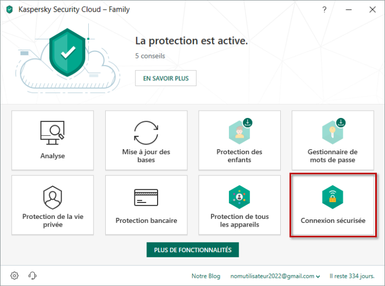 Accéder à la Connexion sécurisée via Kaspersky Security Cloud 19